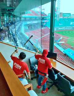 Image of Fish Window Cleaners Cleaning Windows Overlooking Stadium