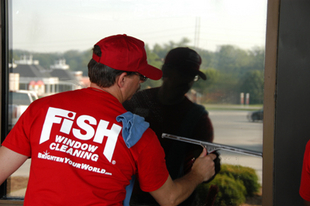Exterior window cleaning with a squeegee