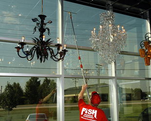 Window Cleaners Albany  Fish Window Cleaning Albany Using Pole To Clean Around Chandeliers