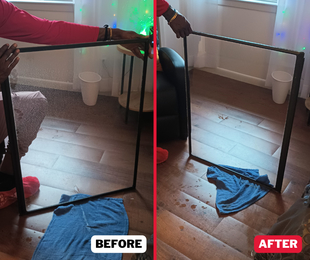 before and after of a dirty glass panel