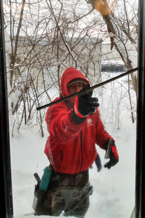 Fish Window Cleaner Cleaning in Snow