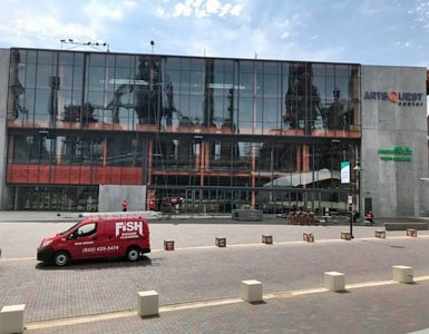 Image of Fish Window Cleaning Van Outside Large Commercial Building