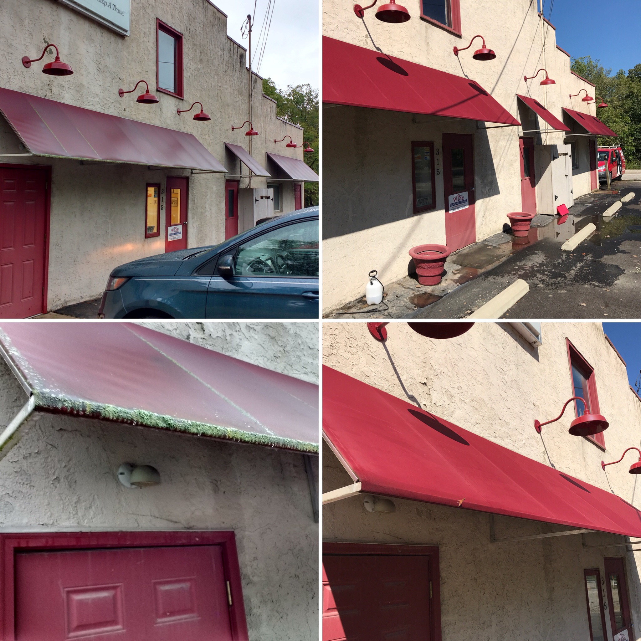 Four Images of Awning Before and After Cleaning