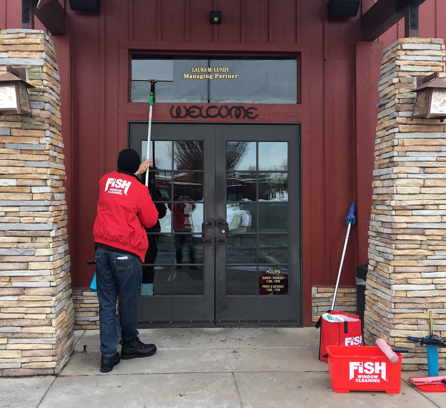 Fish Window Cleaner Cleans Entry Windows Over Glass Doors with a Pole