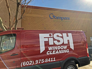 Fish Window Cleaning Van in Front of Gompers