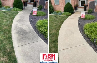 Pressure Washing Before and After Photos of Concrete Sidewalk