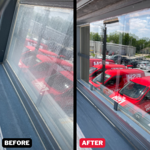before and after of a dirty window
