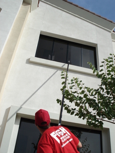 FISH Window Cleaner Using Water-Fed Pole to Clean 2nd Story Window