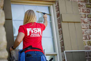 Image of the Back of a Fish Window Cleaner Cleaning Exterior of Home Window