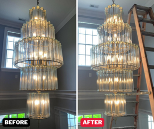 before and after of big chandelier