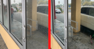 Before & After Collage of Dirty and Clean Storefront Windows and Glass Door