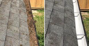Before & After Collage of Dirty and Clean Gutters