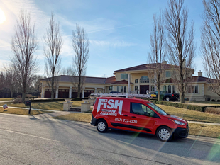 Fish Window Cleaning Van in Front of Larger 2-Story Springfield IL Home