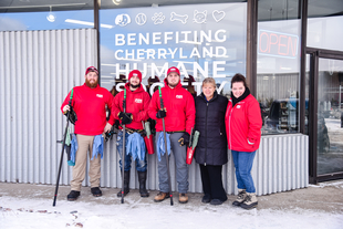 Fish Window Cleaning Employees In Front of Cherryland Humane Society