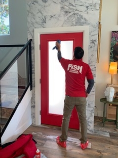 Fish Window Cleaner Cleaning Red Glass Door