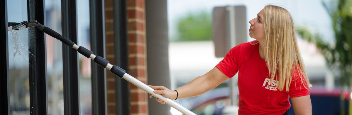 Commercial storefront window cleaning in West Des Moines, Moines